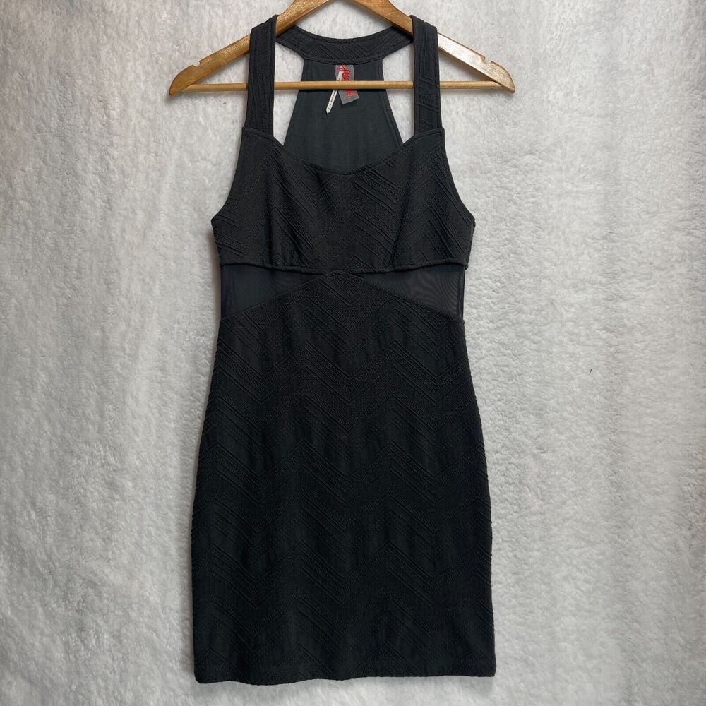 Free People Women’s Chevron Textured Mesh Bodycon Dress Gray Size S Sleeveless - Picture 2 of 11